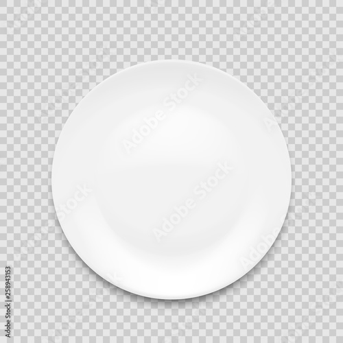 empty white plate isolated on white background. Vector illustration.