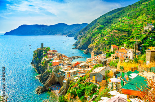 Vernazza is a small town and comune located in the province of La Spezia, Liguria. One of the five towns that make up the Cinque Terre region. Fishing villages on the Italian Riviera.