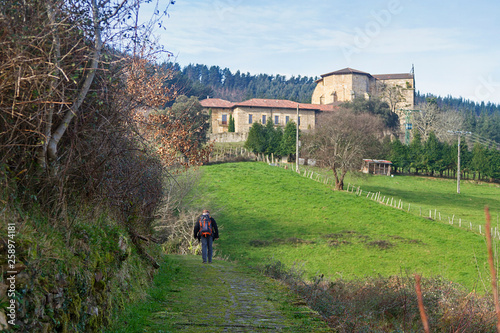 Bolibar town and Zenarruza monastery in Vizcaya, Spain