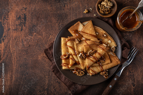 crepes with salted caramel and nuts