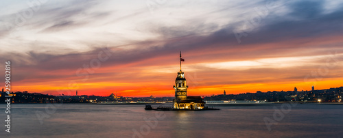 Maiden's Tower with sunset sky in Istanbul, Turkey (KIZ KULESI - USKUDAR).