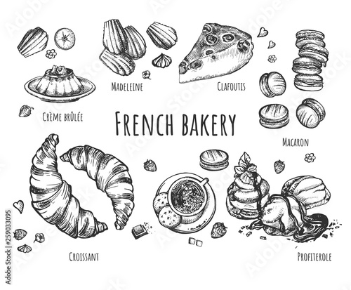 Set of fresh baked french sweet desserts