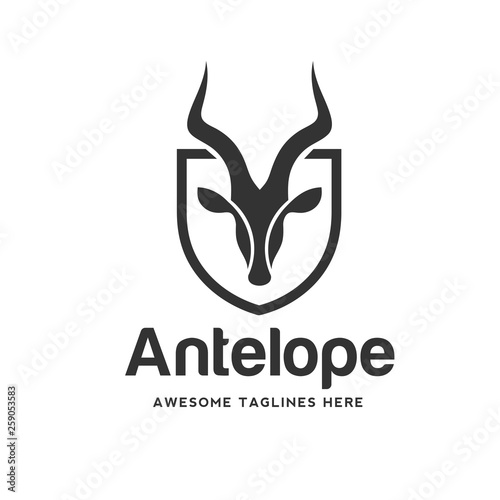 Artistic stylized Impala logotype. Antelope silhouette wild animals. Creative art logo design