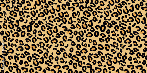 Leopard pattern. Seamless vector print. Realistic animal texture. Black and yellow spots on a beige background. leopard skin imitation can be painted on clothes or fabric. 