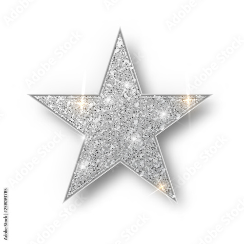 Silver glitter star vector isolated. Silver sparkle luxury design element isolated. Icon of star isolated. New Year s decor element. Ramadan design element Template.