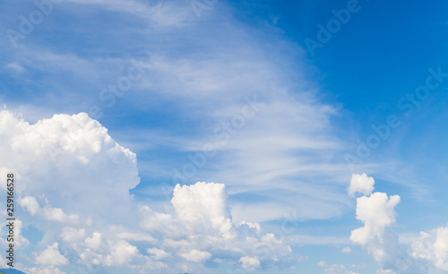 Blue sky with cumulus and cirrus clouds