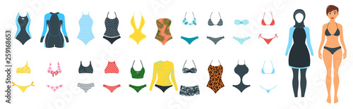 Vector set of female swimsuit