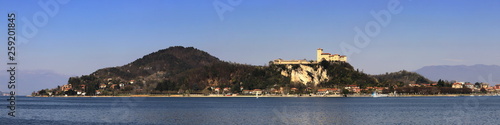 Lago Maggiore e rocca d' Angera in Italia, Maggiore lake and Angera Fortress in Italy 