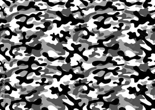 Black and white camouflage repeats seamless. Masking camo. Classic clothing print. Vector monochrome seamless pattern