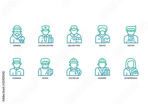 Jobs and occupations icons set