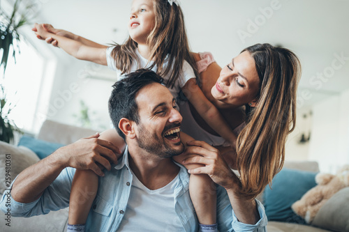 Happy family having fun time at home