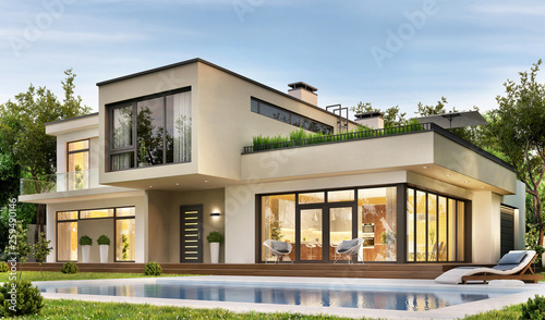 Modern upscale country house with a large garden, terrace and swimming pool