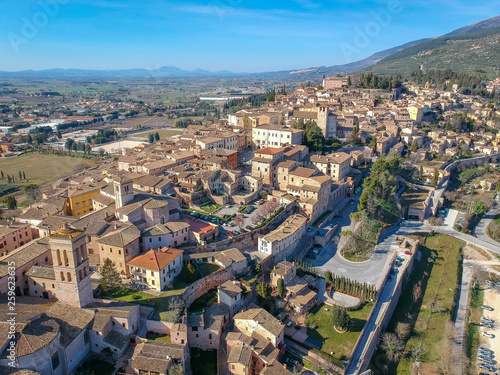 View of Spello, Umbria, Italy. Drone aerial photo