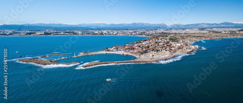 Aerial photo of antique city Side and Apollo temple ruins