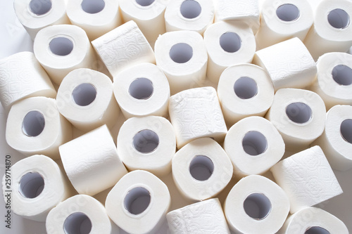 lots of toilet paper rolls. soft hygienic paper. close up