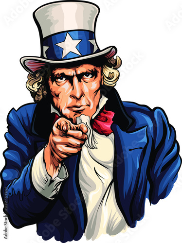 Uncle Sam vector illustration with pointing hand.