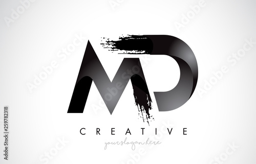 MD Letter Design with Brush Stroke and Modern 3D Look.
