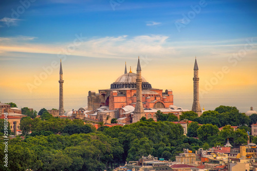The Hagia Sophia (Ayasofya) in Istanbul Turkey shot at sunset