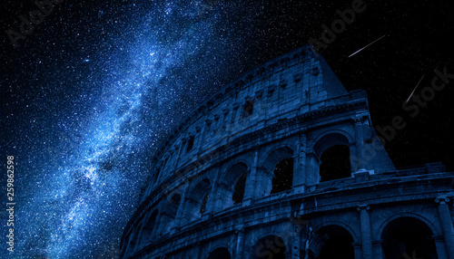 Milky way over Colosseum in Rome, Italy