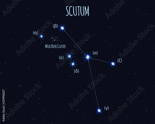 Scutum (The Shield) constellation, vector illustration with basic stars against the starry sky 