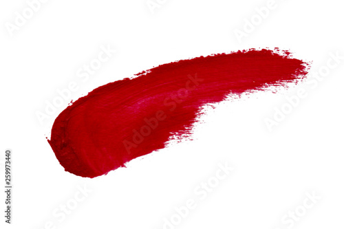 Smudged red lipstick isolated on white background