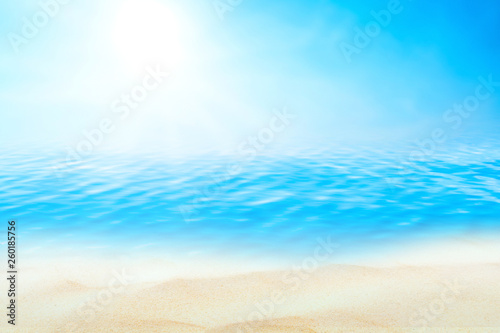 Summer vacation outdoor and travel holiday adventure concept.Copy space tropical ocean smooth wave beach with blue sky and white cloud abstract background.