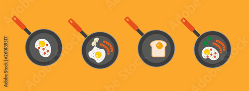 Omelet in a skillet. Flat illustration of egg on griddle vector icon for web design