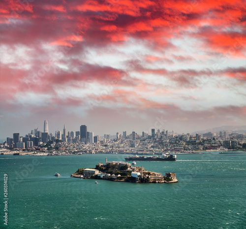 Alcatraz Island at dusk in San Francisco