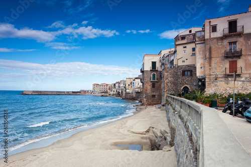 Cefalu. Ligurian Sea and old town-medieval sicilian city