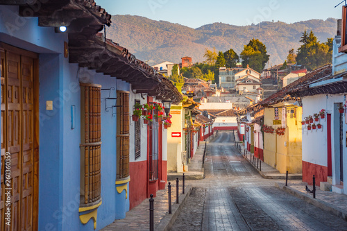 Beautiful streets and colorful facades of San Cristobal de las Casas in Chiapas, Mexico 