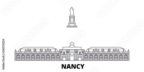 France, Nancy Landmark flat travel skyline set. France, Nancy Landmark black city vector panorama, illustration, travel sights, landmarks, streets.