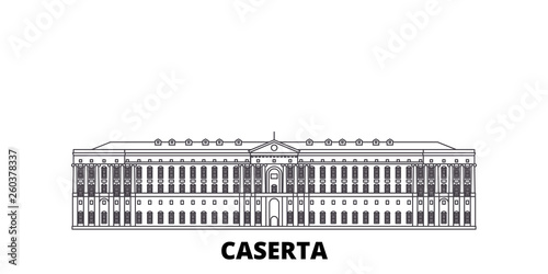 Italy, Caserta flat travel skyline set. Italy, Caserta black city vector panorama, illustration, travel sights, landmarks, streets.