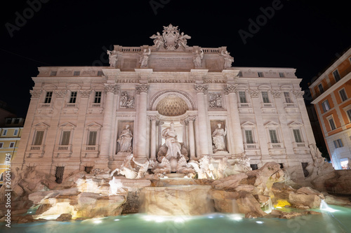 Night view of the Fountain di trevi in Rome Italy
