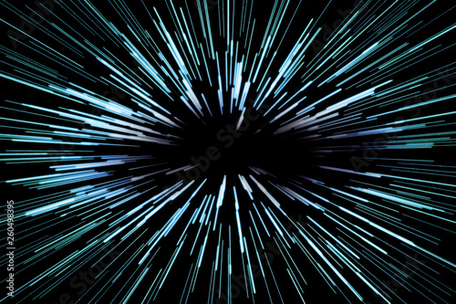 Super speed abstract background with blue lines on black background, fast forward, concept.