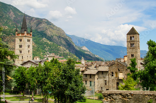 Panoramic view on castel and antic city Susa in Piedmont, Italy