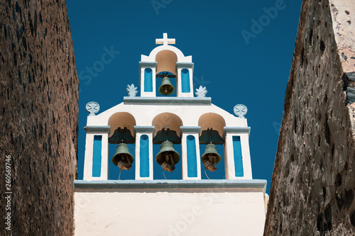 bell tower with blue elements in Thira (Santorini) island