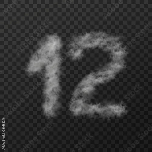 Vector design of smoke textured number, twelve, isolated on transparent background