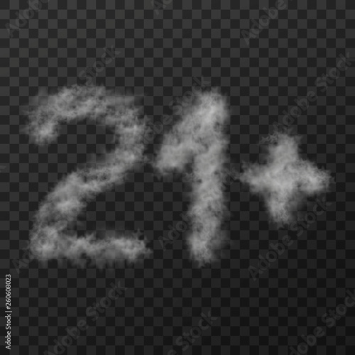 vector design of smoke textured number means twenty one plus, isolated on transparent background