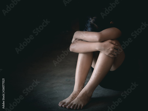 Stop violence and rape concept,concept photo of sexual assault,traumatized young girl