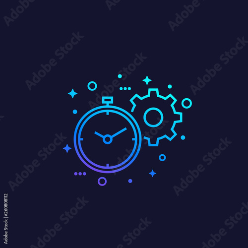 productivity linear vector icon with stopwatch and cogwheel