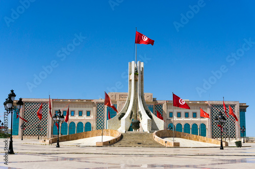 City Hall and the Monument of the Kasbah Square in Tunis, Tunisia.