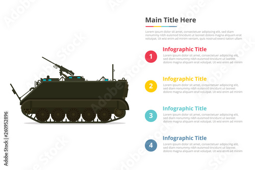 apc personel army carrier infographics template with 4 points of free space text description - vector