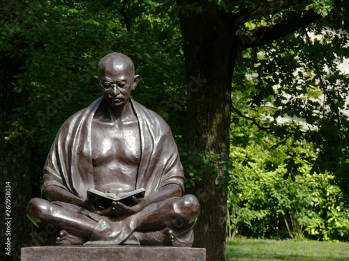 Geneva, Switzerland. 07/31/2009. Statue of Mahatma Gandhi in the Ariana Park