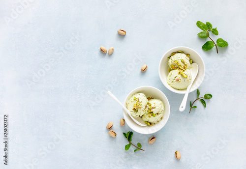 Pistachios ice cream, view from above