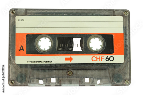 Old cassette tape isolated on a white background