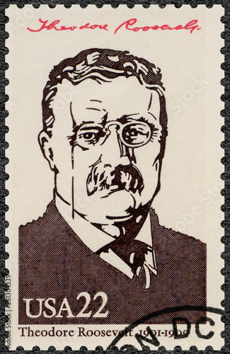 USA - 1986: shows Portrait of Theodore Roosevelt (1858-1919), 26th president of the United States, series Presidents of USA