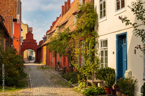 Beautiful alley in the old town of Stralsund behind the Heiliggeistkloster