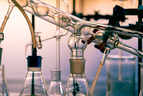 Glass instruments in the laboratory of chemical synthesis