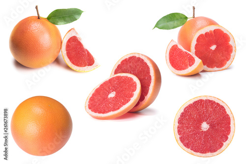 collection of fresh grapefruit slices isolated on white. collage background