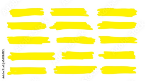 Highlight line. Marker color stroke, brush pen hand drawn underline. Abstract pencil texture paint drawn collection. Vector permanent marker yellow line set